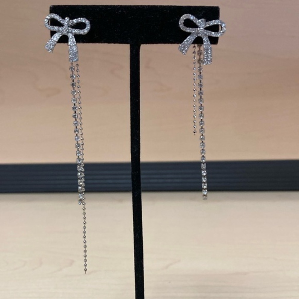 Elegant Silver Bow Dangle Earrings